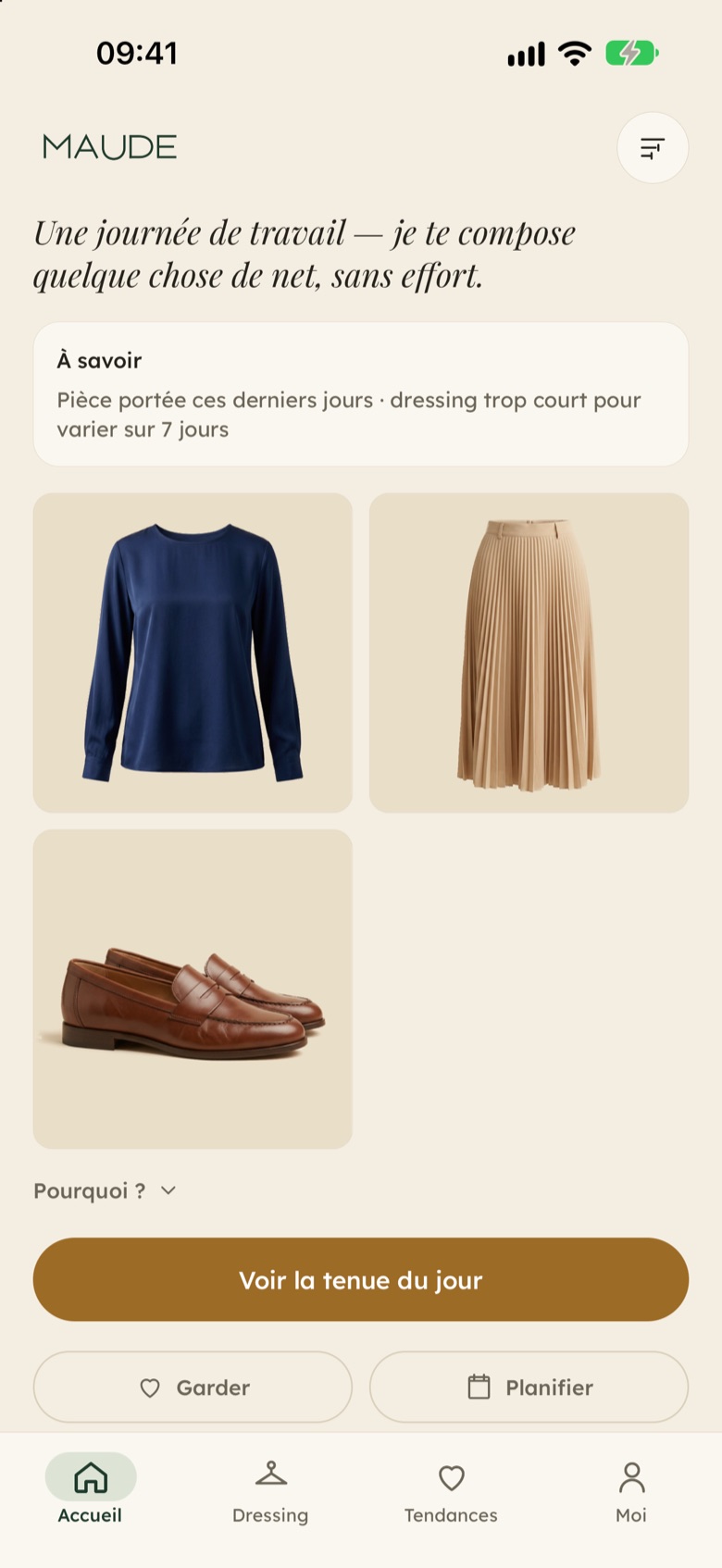 L'Accueil de Maude : la tenue du jour composée avec le dressing